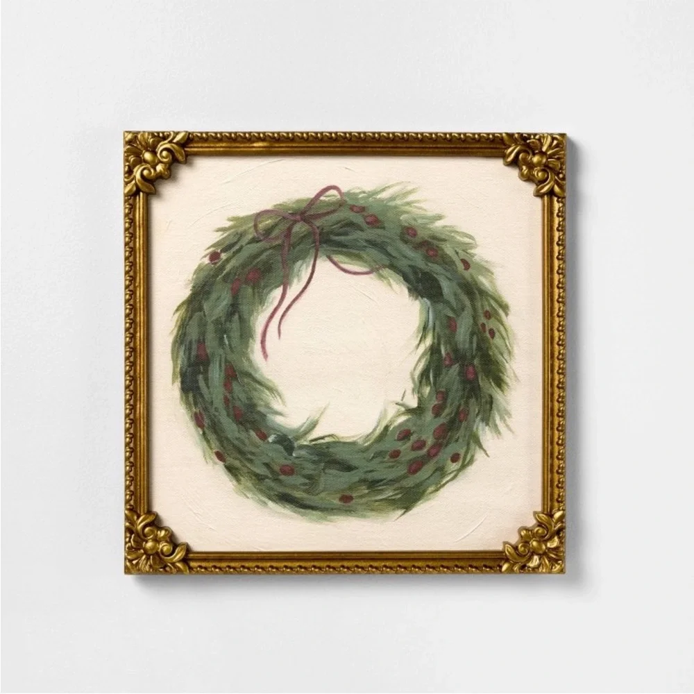16x16 Red Ribbon Wreath Framed Wall Art - Threshold Studio McGee Christmas 2025